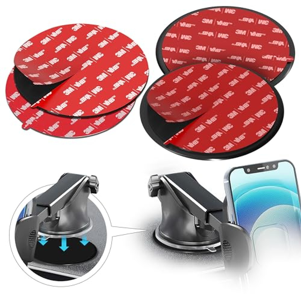 MASIGO 3M VHB Dashboard Adhesive Sticky Pad Set - 3.15" (80mm) Car Mount Disk for Cell Phone Holder, Secure Suction Cup Grip, Includes 2 Mounting Disks + 2 Replacement Pads