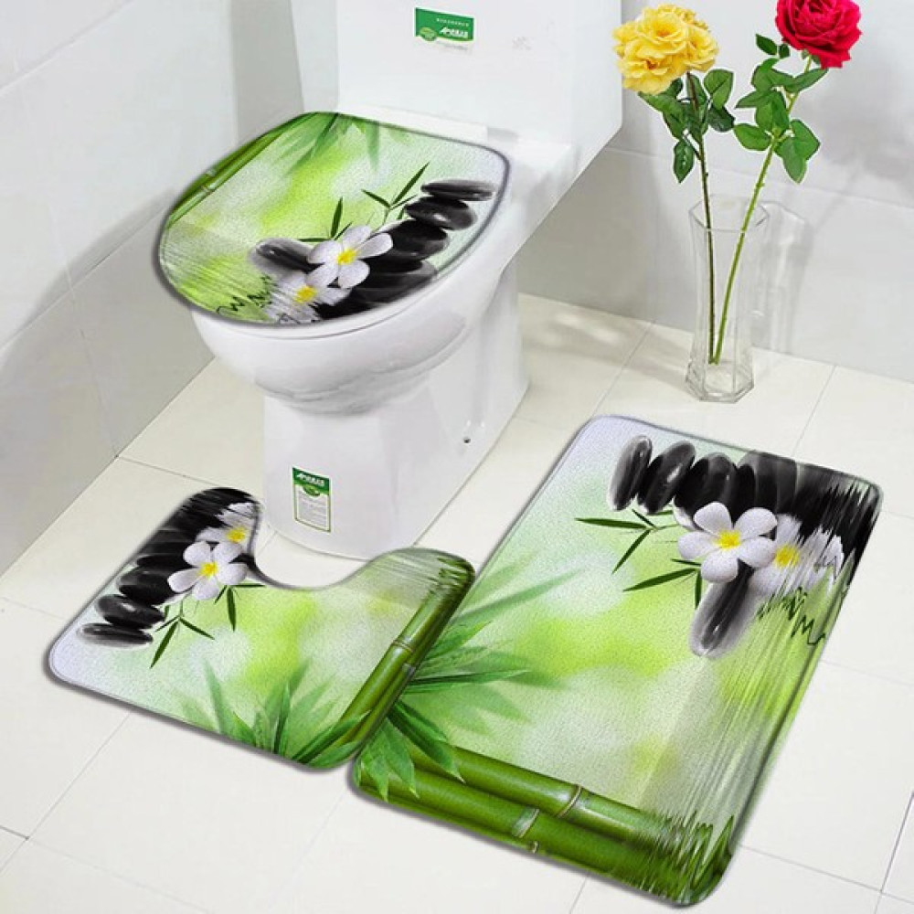 Masoffy 62691J-3PCS Set 40X60CM-15.7X23.6IN Mor Orkide Zen Banyo Paspasları Setleri Beyaz Mum Siyah Masaj Taşı Asya Spa Modern Kapı Kilim Ev Banyo ... Klozet Takımı Fiyatı