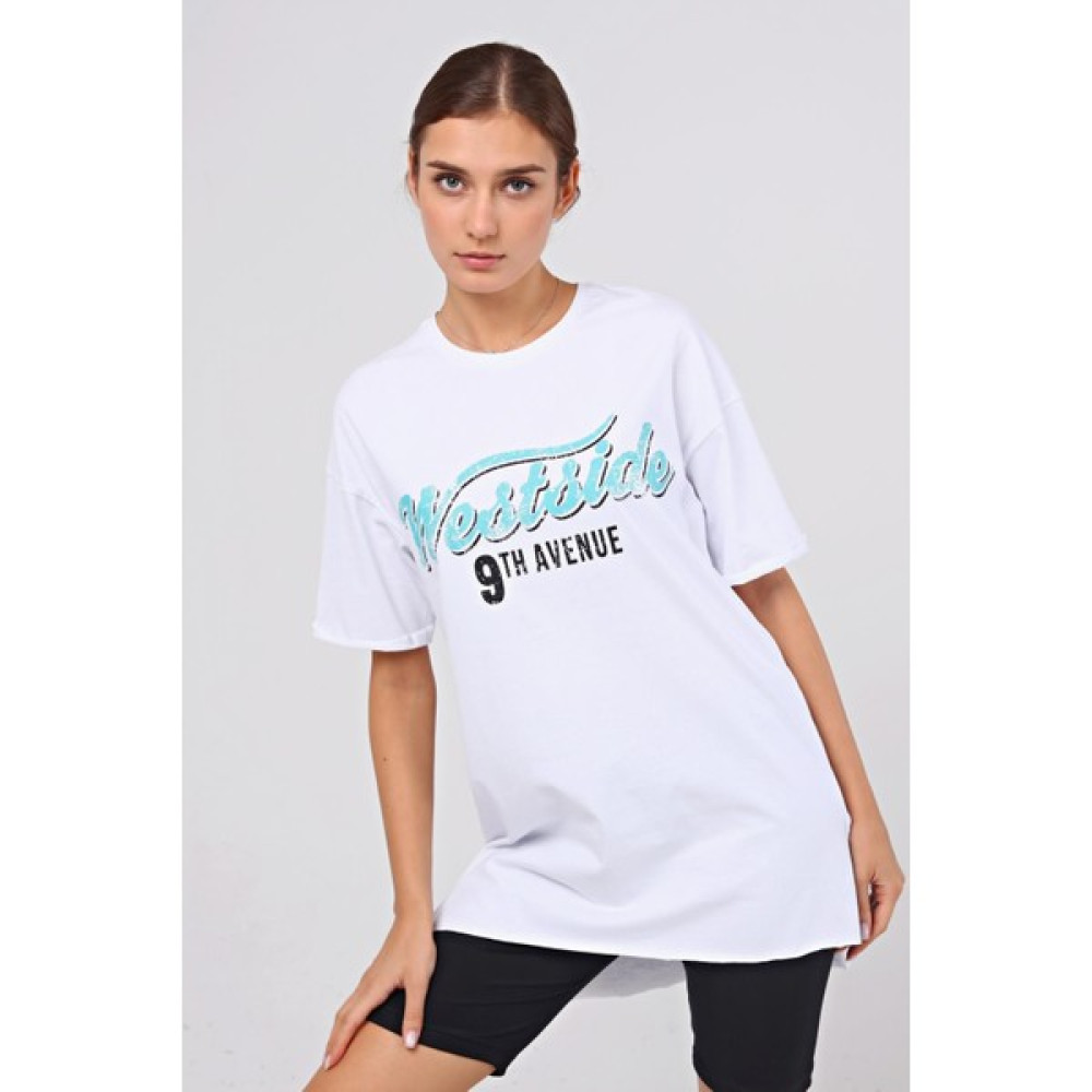 Masorte Los Angeles Baskılı Yırtmaçlı Tişört Bayan T-shirt Fiyatı