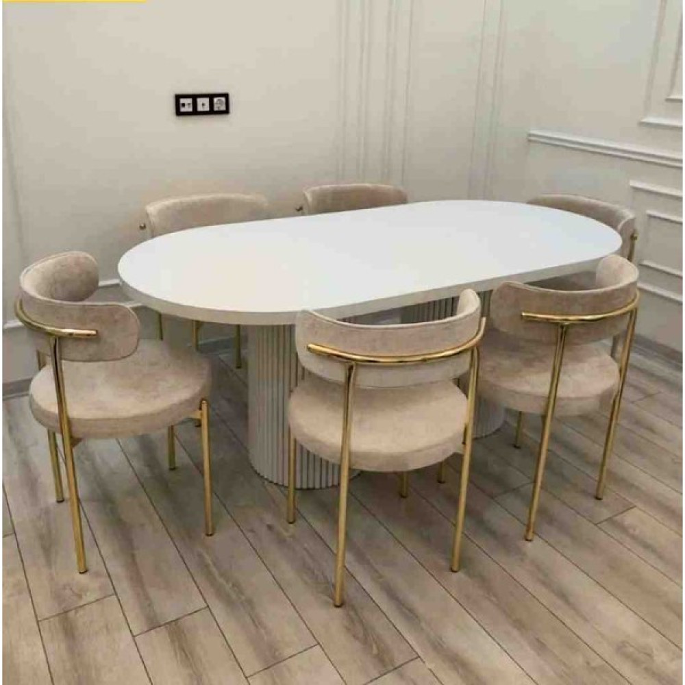 Massa Lion gold kaplama 8 ad sandalyeli 90x180 cm lak kaplama mdf lam oval masa mutfak yemek masası mutfak takimi yemek masası sandalye masa - Beyaz Masa - Sandalye Seti / Takımı Fiyatı