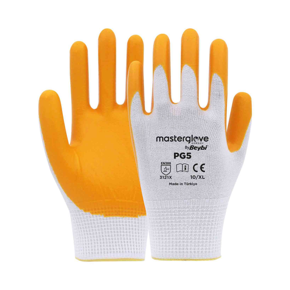 Master Glove PG5 Sarı Polyester Örme Nitril İş Eldiveni 10 Beden İş Güvenliği Ürünleri Fiyatı