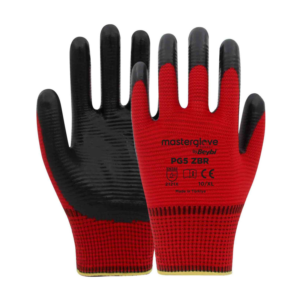 Master Glove PG5 Zebra Kırmızı Polyester Örme Nitril İş Eldiveni 10 Be İş Güvenliği Ürünleri Fiyatı