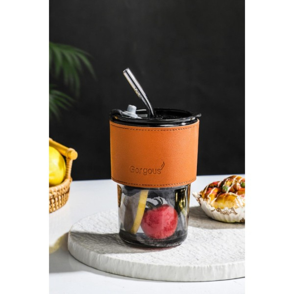 MasterCar 450ML Retro Cam Bardak Isıya Dayanıklı Pipetli Deri Şeritli Termos | Kahve Sunum Bardağı - 1 Adet Fincan / Bardak / Kahve Takımı Fiyatı