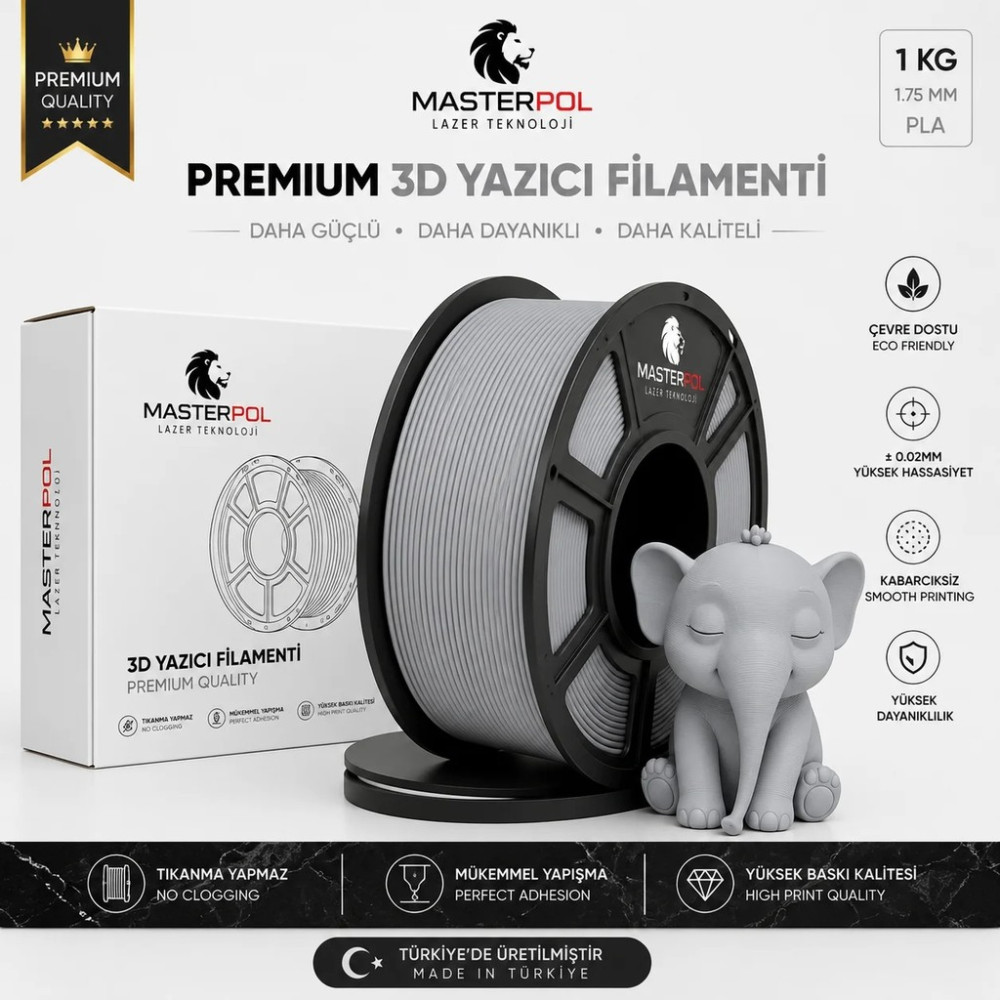 Masterpol Gri Premium Pla Filament 1 kg 1.75 mm 3D Yazıcılar Için ( Flement Fılement Flament ) Filament Fiyatı