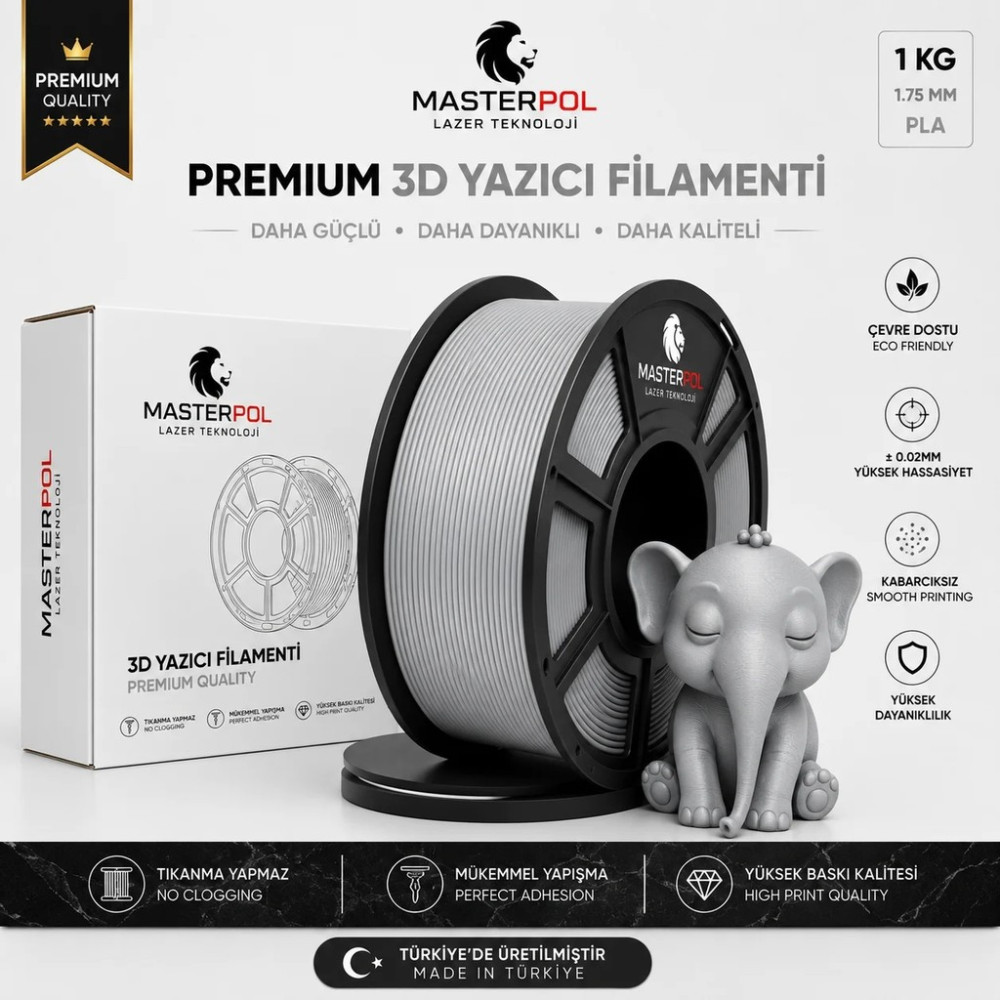 Masterpol Gümüş Gri Premium Pla Filament 1 kg 1.75 mm 3D Yazıcılar Için ( Flement Fılement Flament ) Filament Fiyatı