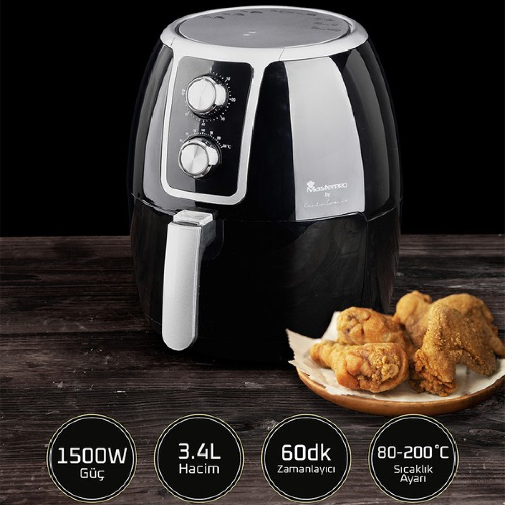Masterpro Airfryer | 1500 W | 3,4 L | 80-200° C | By Carlo Cracco Serisi | 9177 - Siyah Fritözler Fiyatı