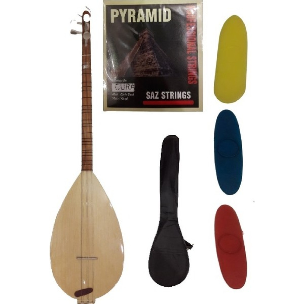 Masterwork Cüra Saz 6 Tel Dut Parlak Kılıf + Tel + Tezene 84 cm - Sarı Bağlamalar Fiyatı