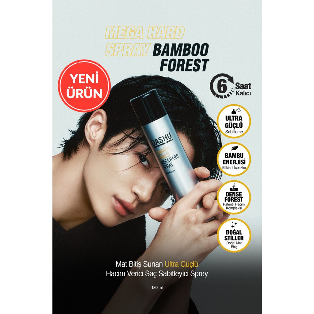 Mat Bitişli Hacim Sunan Ultra Güçlü Saç Sabitleyici Sprey Dashu Formen Bamboo Forest Mega Hard Spray - Şeffaf Diğer Fiyatı