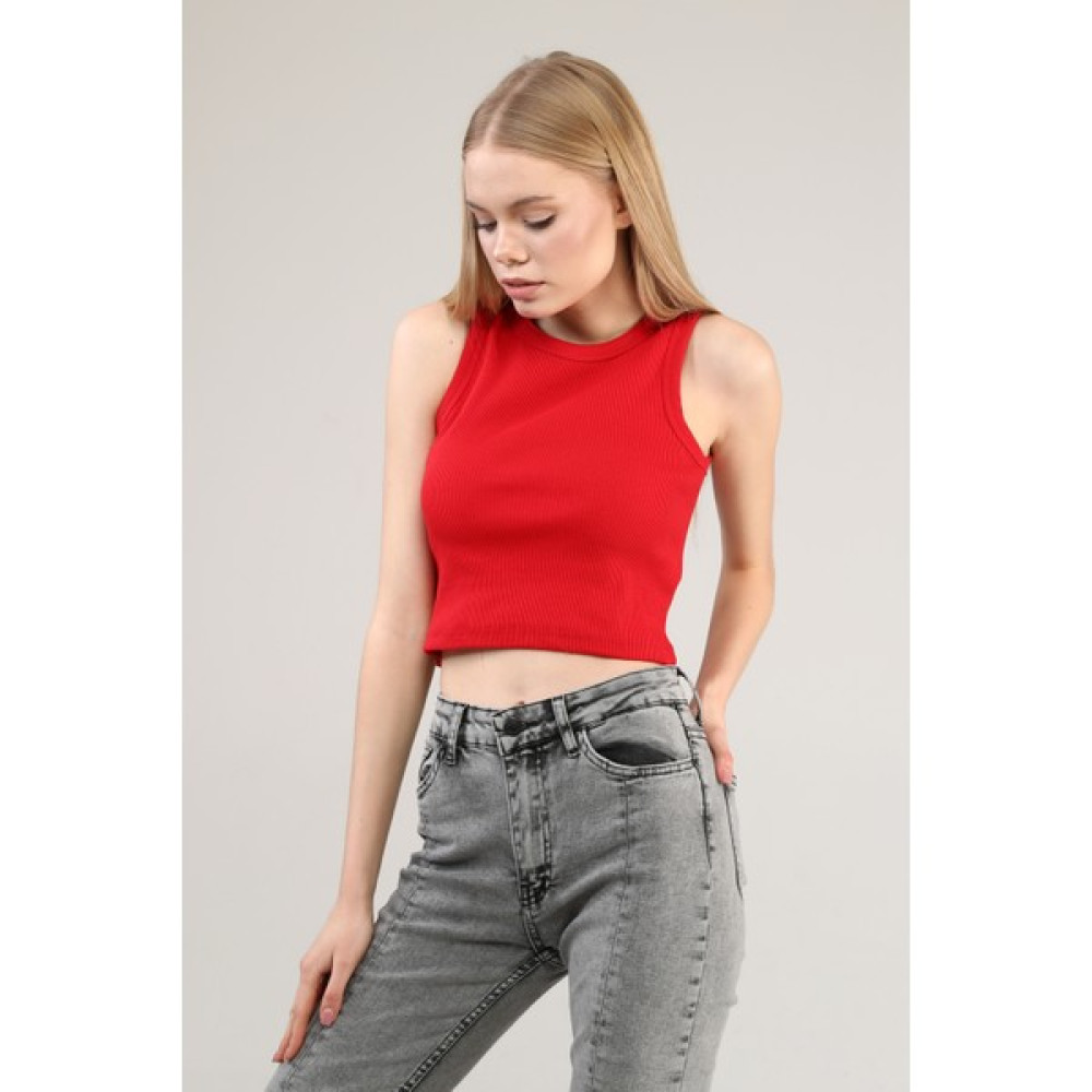 MAT Collection Kadın Kırmızı Halter Yaka Kaşkorse Crop Bluz Bluz Fiyatı