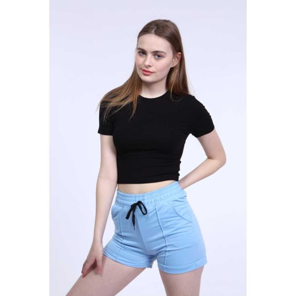 Mat Collection Kadın Siyah Bisiklet Yaka Basic Crop T-Shirt Bayan T-shirt Fiyatı
