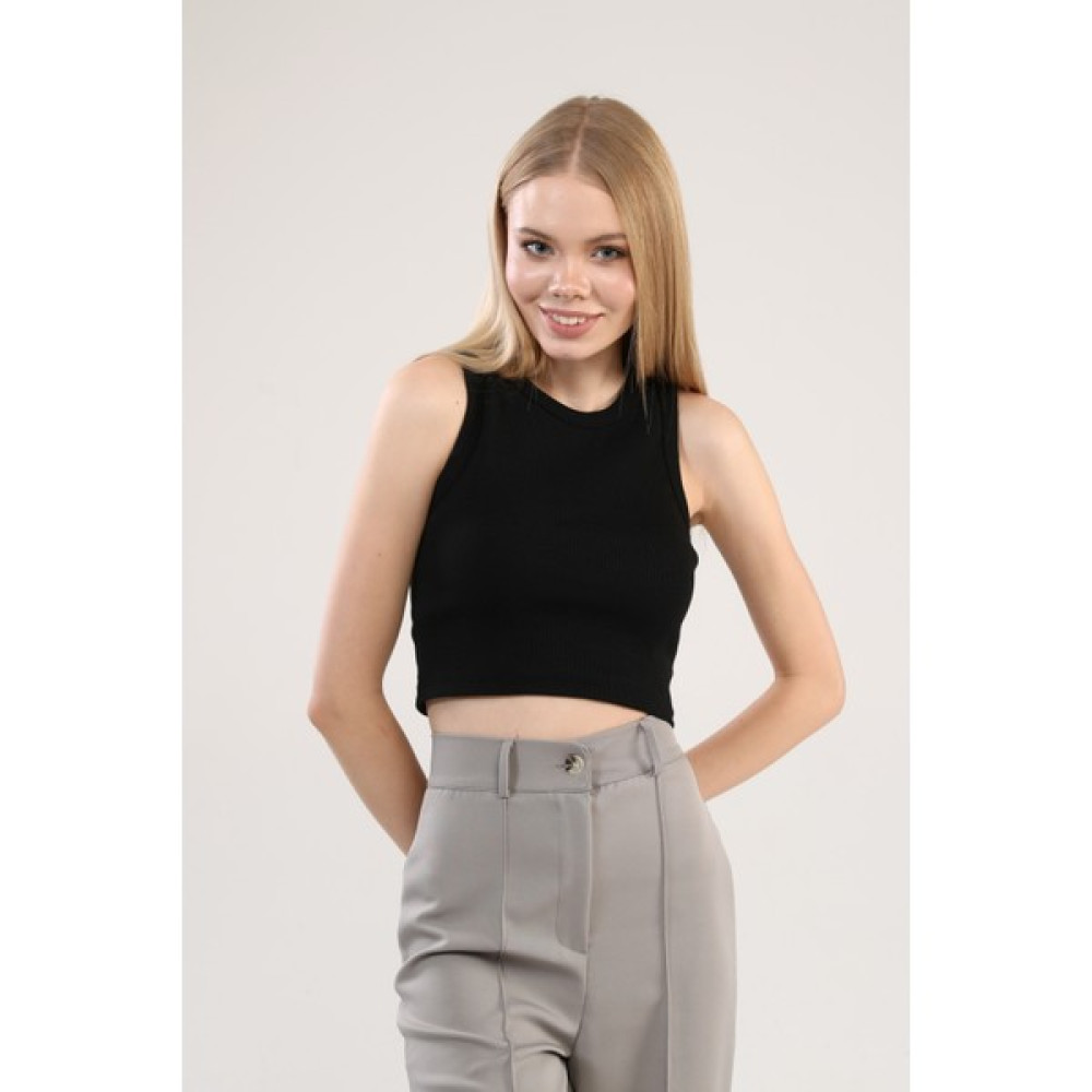 MAT Collection Kadın Siyah Halter Yaka Kaşkorse Crop Bluz Bluz Fiyatı