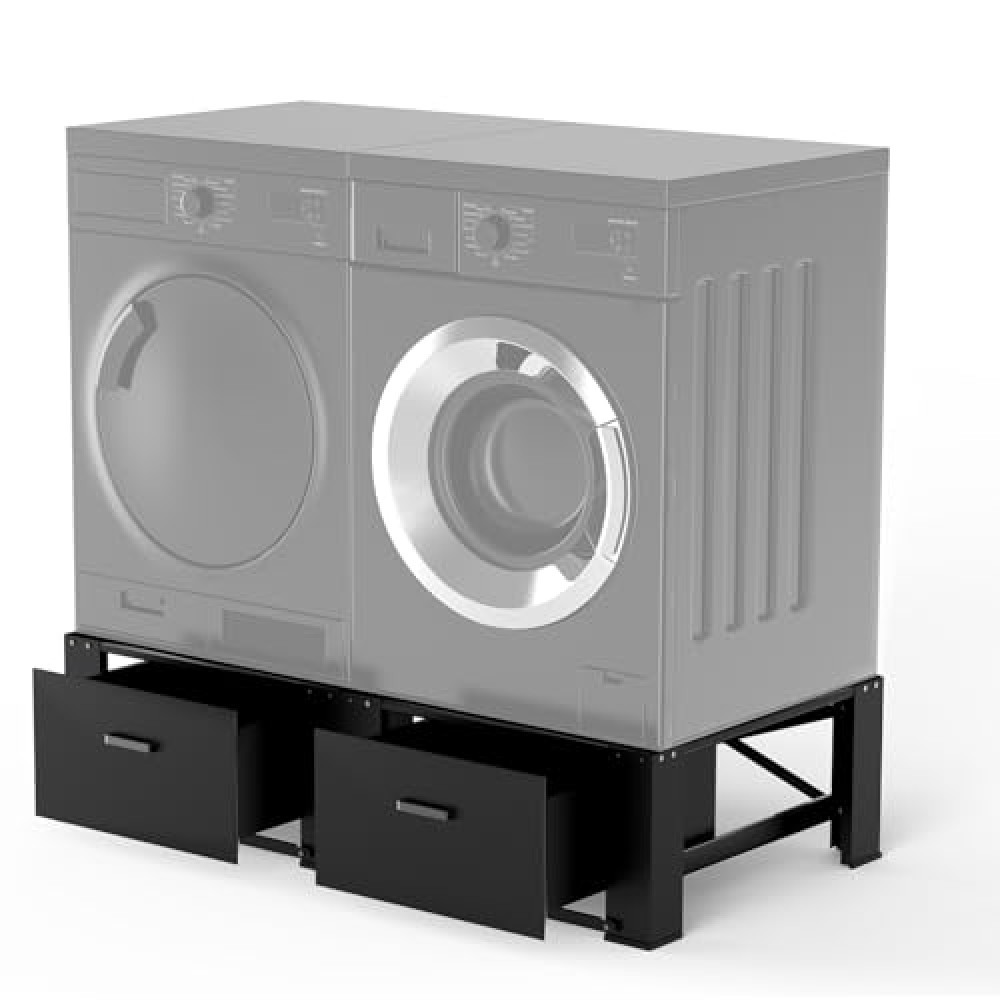 MATALDE 29" Washer Dryer Pedestal with Drawer - 2 Pack Laundry Pedestals for Washer and Dryer Stand, Steel Washing Machine Stand Raiser, 14.3'' Height Black