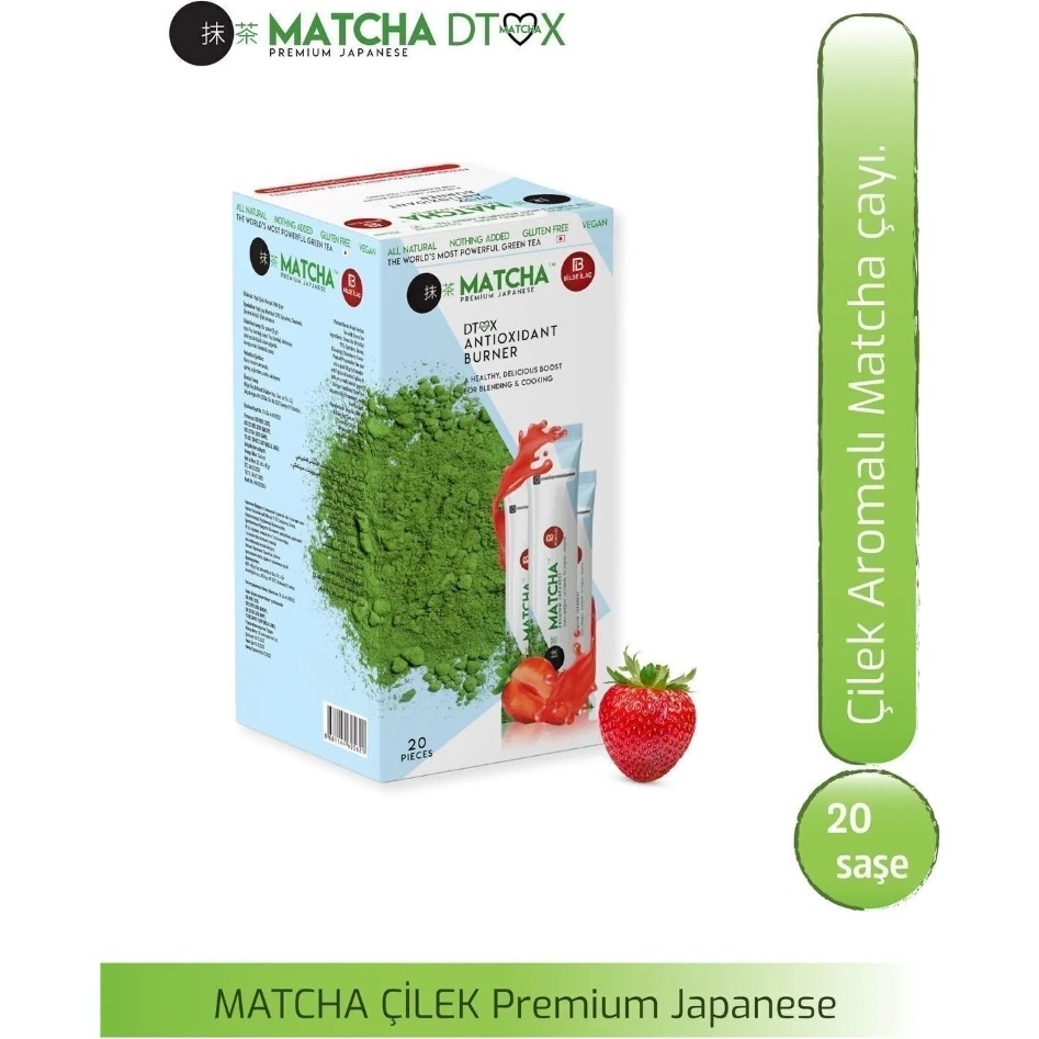 Matcha Premium Japanese Çilek Aromalı Detox Burner Form Matcha Çayı 1 Kutu 20 Adet Sağlıklı İçerik - Bitki Çayı Diğer Fiyatı