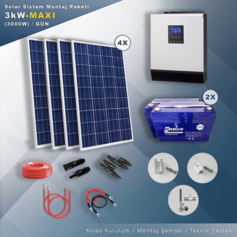 Matech 3 Kw Maxı Solar Paket Sistem (3000W/GÜN) - Siyah Oto, Bahçe, Yapı Market Fiyatı