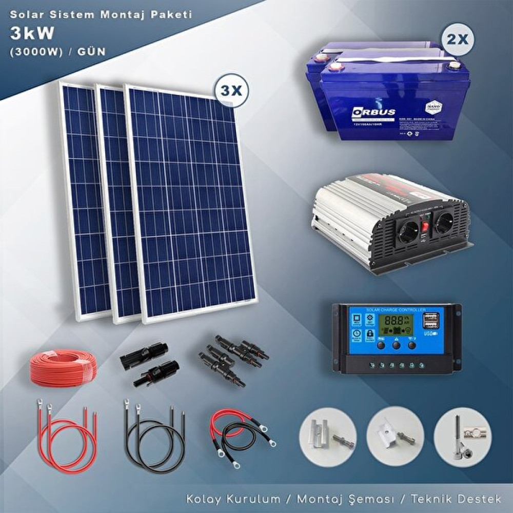 Matech 3 Kw Solar Paket Sistem (3000W/GÜN) - Siyah Oto, Bahçe, Yapı Market Fiyatı