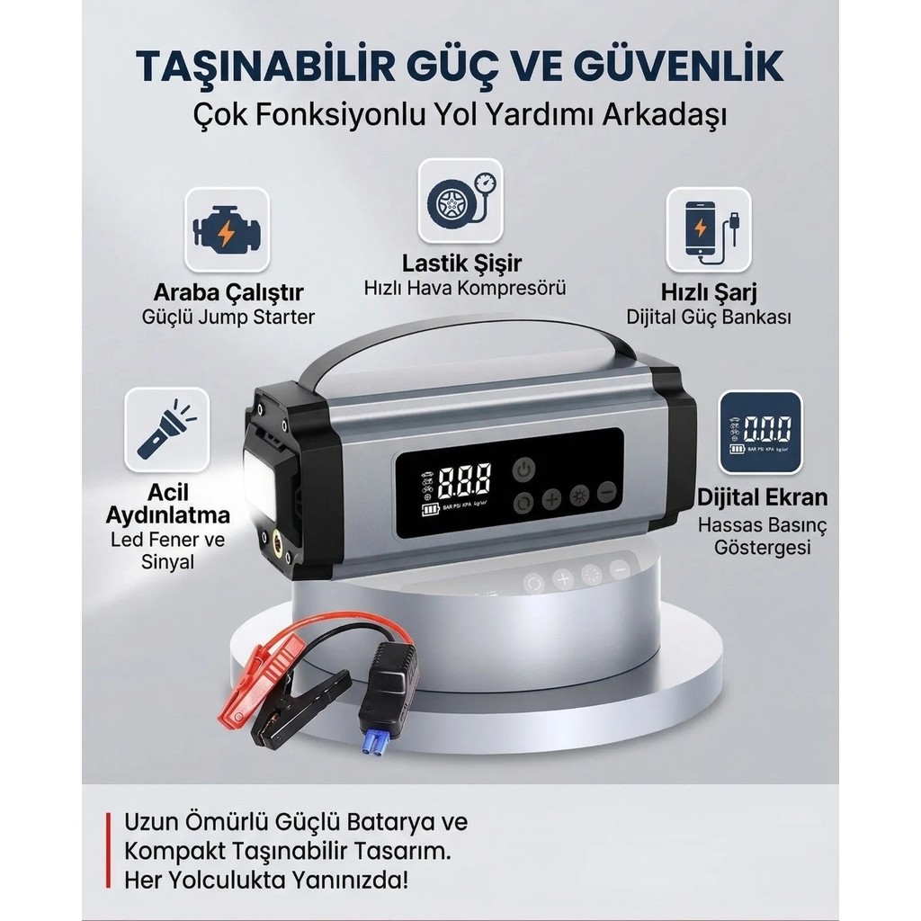 Matechno Şarjlı 8.000 Mah Taşınabilir Çanta Araç Akü Şarj Takviyeli Işıklı Hava Kompresörü Powerbankli - 8000 mAh Hava Kompresörü Fiyatı