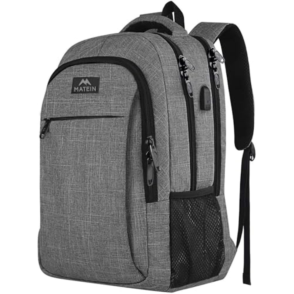 MATEIN Travel Laptop Backpack, Work Bag Lightweight Laptop Bag with USB Charging Port, Anti Theft Business Backpack, Water Resistant School Rucksack Gift for Men and Women, Fits 15.6 Inch, Grey