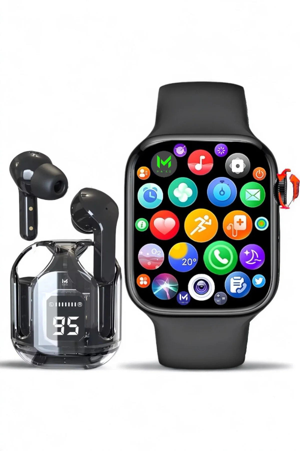 MATEO Akıllı saat Bluetooh Arama Bildirim ve Dokunmatik Bluetooth Kulaklık Ultra Pods max" Akıllı Saat Fiyatı