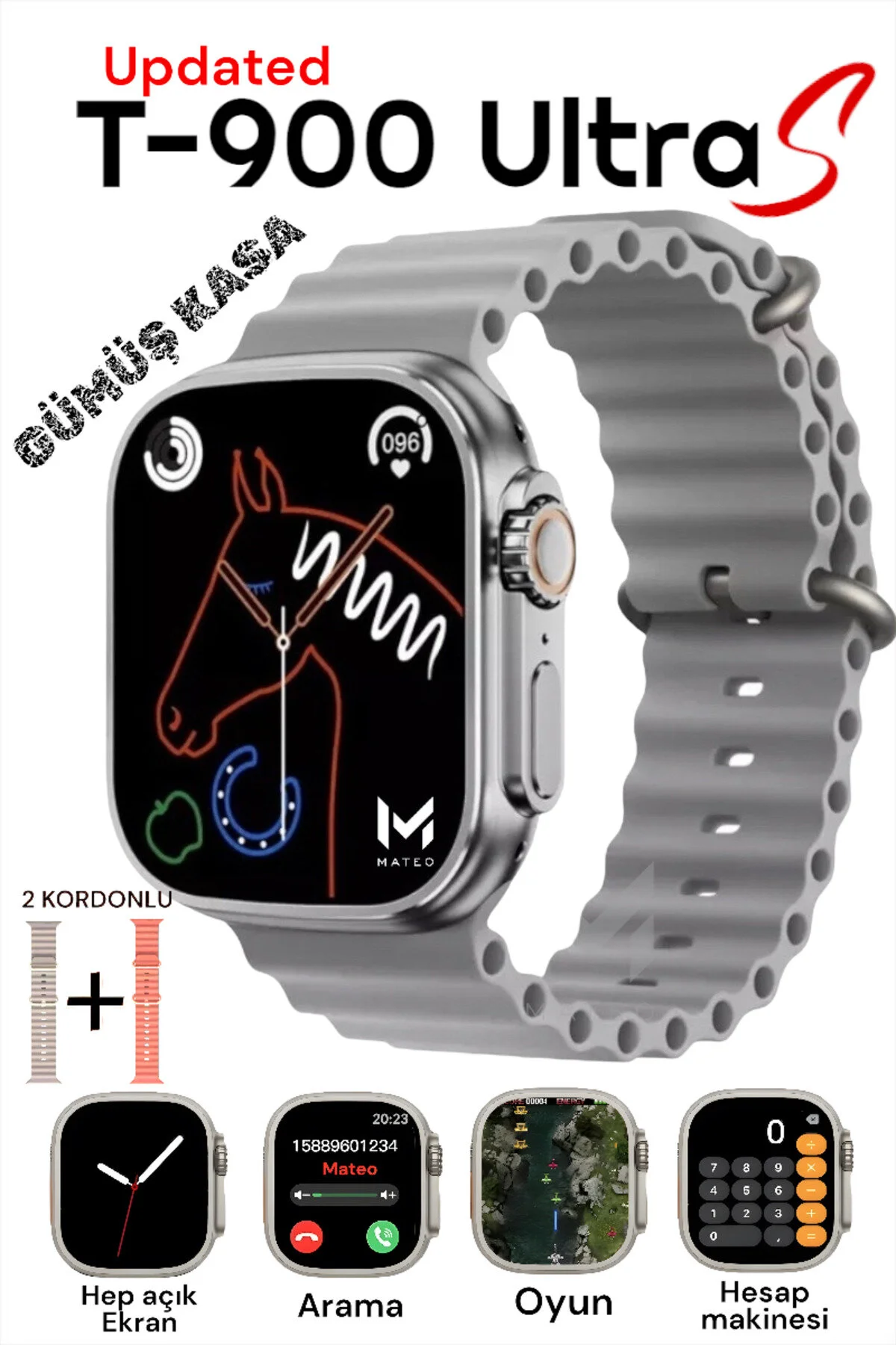 MATEO Akıllı Saat Watch 8 Ultra T900-2s Ios/android Destekli 2.3 inch Arama Özeliği Sağlık Sensörlü" Akıllı Saat Fiyatı