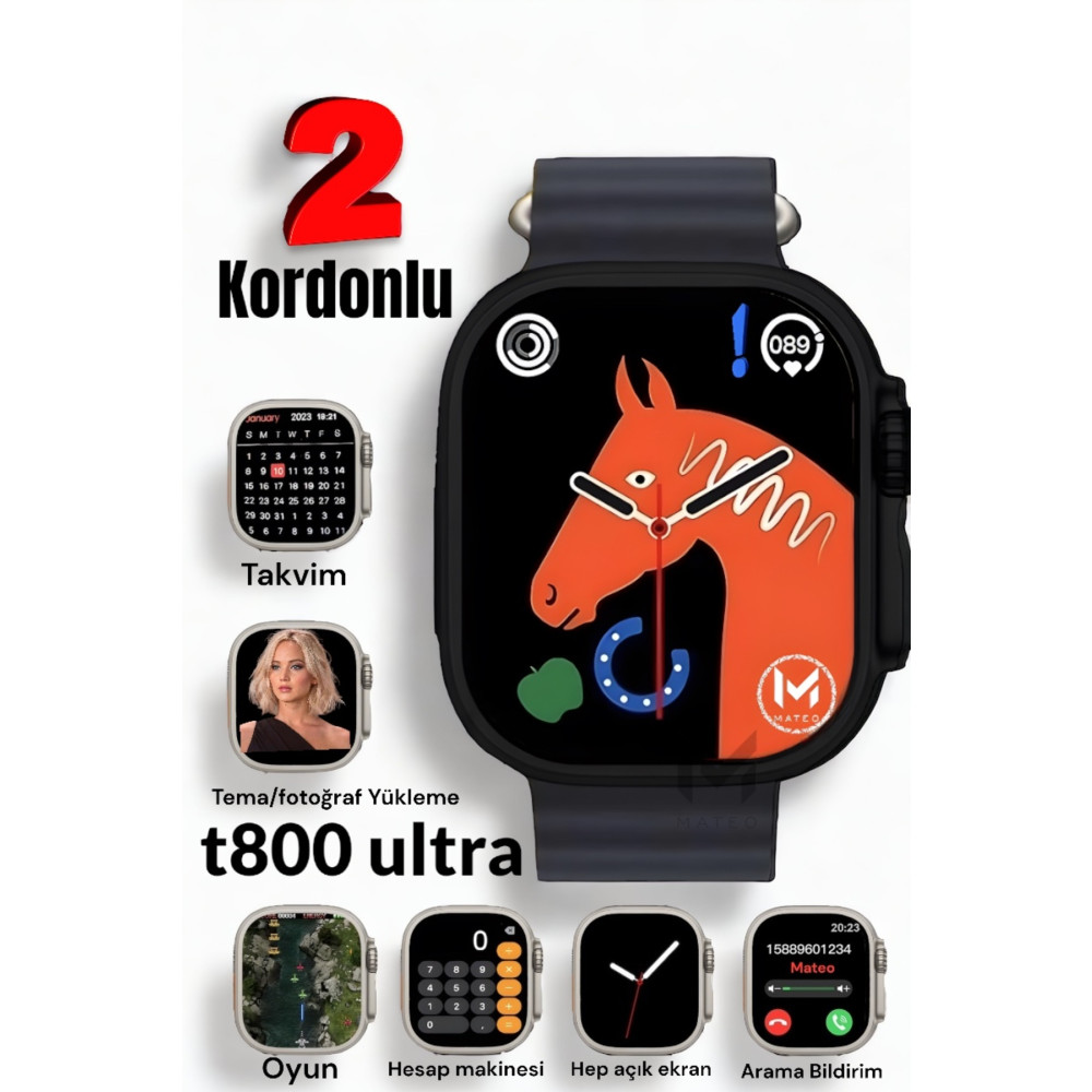 MATEO Akıllı Saat Watch 8 Ultrapro 45mm 1.99inç Türkçe Tüm Telfonlara Uyumlu Gümüşkasa Akıllı Saat Fiyatı