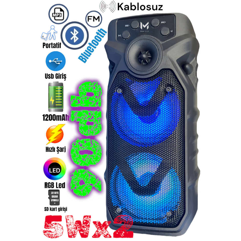 MATEO Bluetooth Hoparlör Radyo Dinle Parti Hoparlörü led Işık Ses Bombası Usb Sd Girişli Bluetooth Hoparlör Fiyatı
