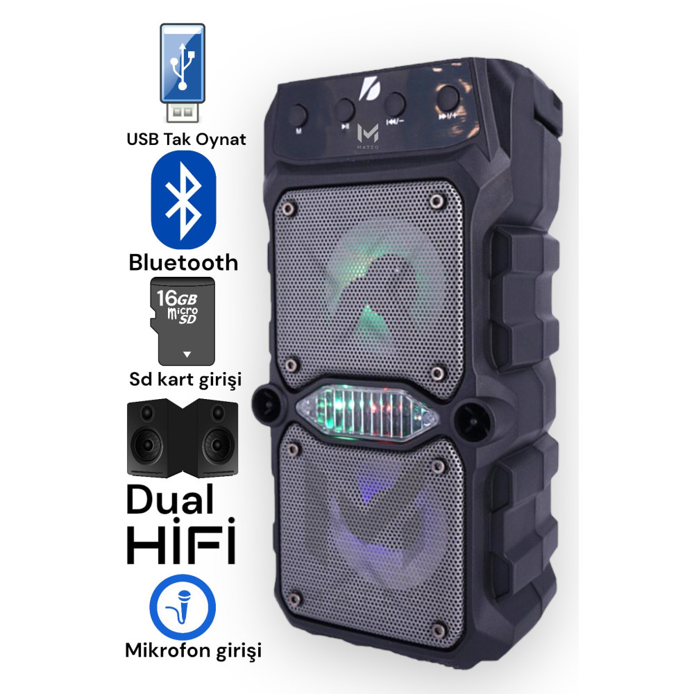 MATEO Outdoor Parti Hoparlörü Bluetooth Hoparlör 3 Inç × 2 Kablosuz Speaker Ses Bombas Bluetooth Hoparlör Fiyatı