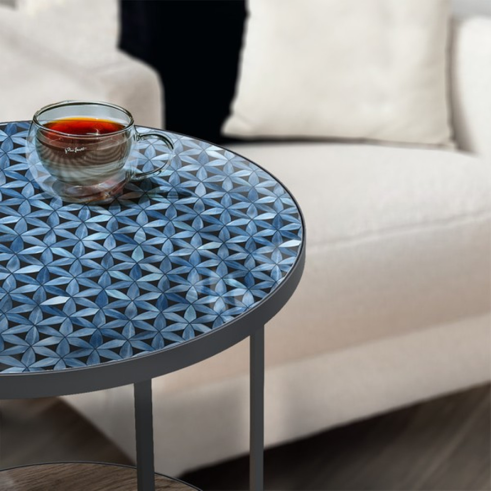 Materia Ahşap Modern Sehpa. Metal Ayaklı Sehpa,ahşap Mobilya,çiçek Desenli - Yeşil Yan Sehpa Fiyatı