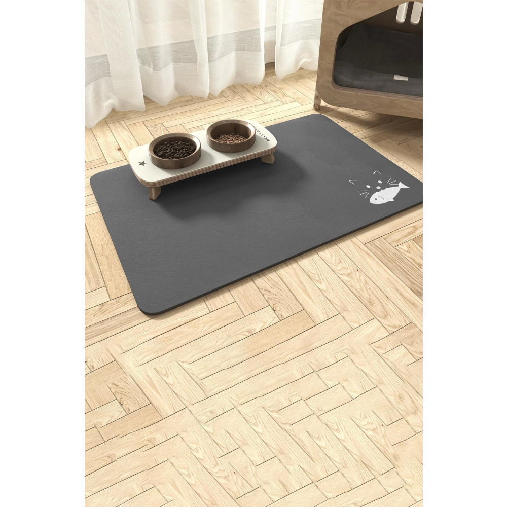 MatGo Pati Evcil Hayvan Besleme Matı Kaymaz Antrasit Gri Kedi Köpek Mama Pad/Paspası 40x60cm Evcil Hayvan Ürünleri Fiyatı