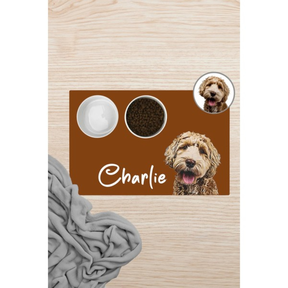 Matgo Pati Hayvana Isme Özel Fotoğraflı Beslenme Matı Kaymaz Sıvı Geçirmez Kedi Köpek Mama Paspası 50x70cm - Kahverengi Evcil Hayvan Ürünleri Fiyatı