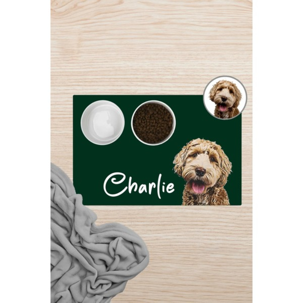 Matgo Pati Hayvana Isme Özel Fotoğraflı Beslenme Matı Kaymaz Sıvı Geçirmez Kedi Köpek Mama Paspası 50x70cm - Koyu Yeşil Evcil Hayvan Ürünleri Fiyatı