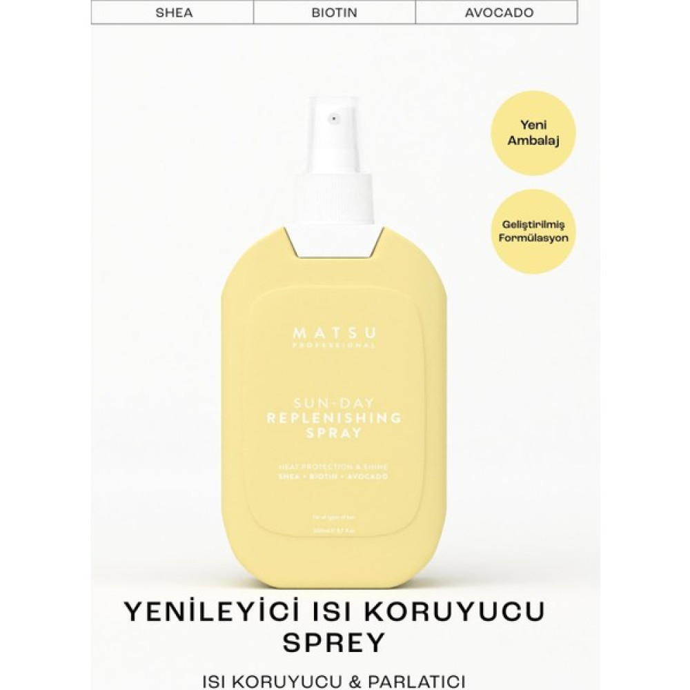 Matsu Sun Day Isıya Karşı Koruyucu Replenishing Saç Bakım Spreyi 200 Ml - "%4 Shea Yağı %2 Biotin %2 Avokado Yağı " Saç Şekillendirici Sprey Fiyatı