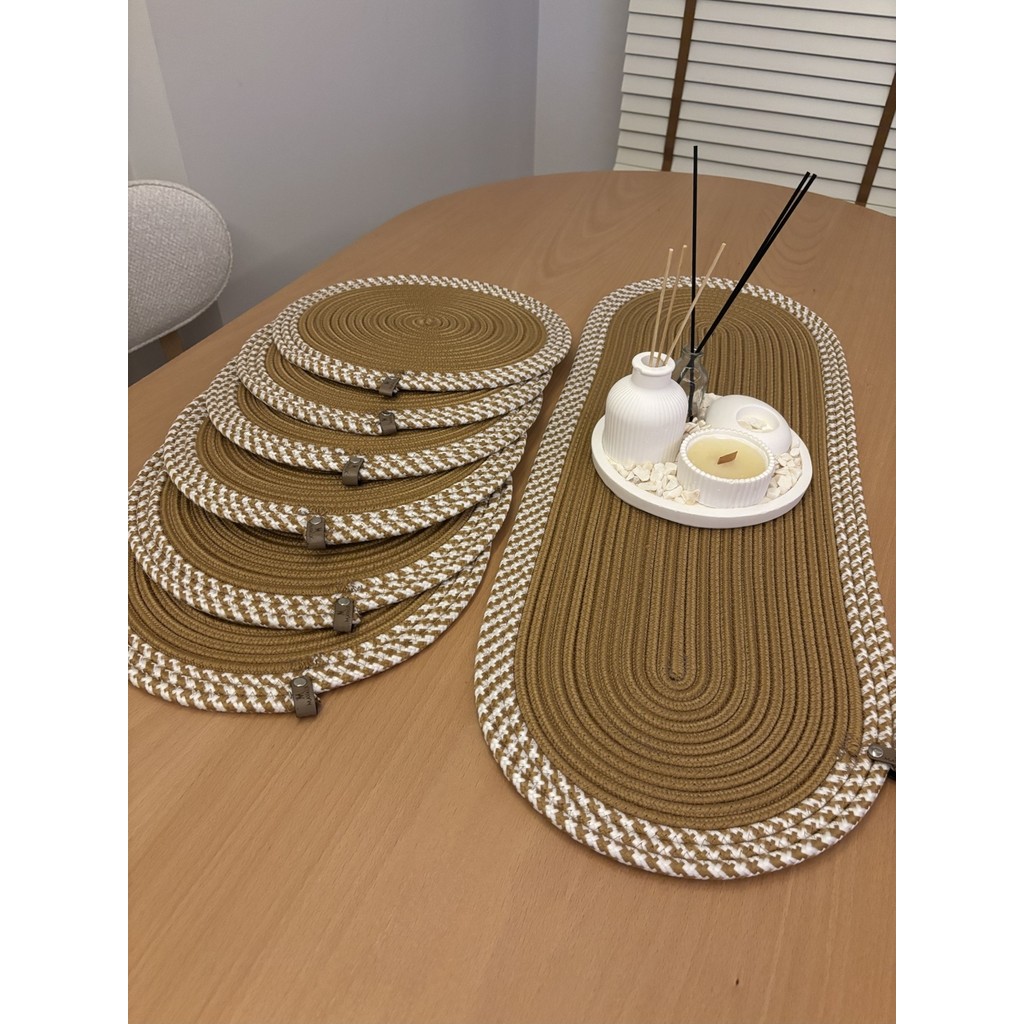 MaVaux Herakles 6 Adet Supla+Runner Set 33 cm -Amerikan Servis Hasır - 30 x 80 cm - Jüt - Beyaz Amerikan Servis Fiyatı