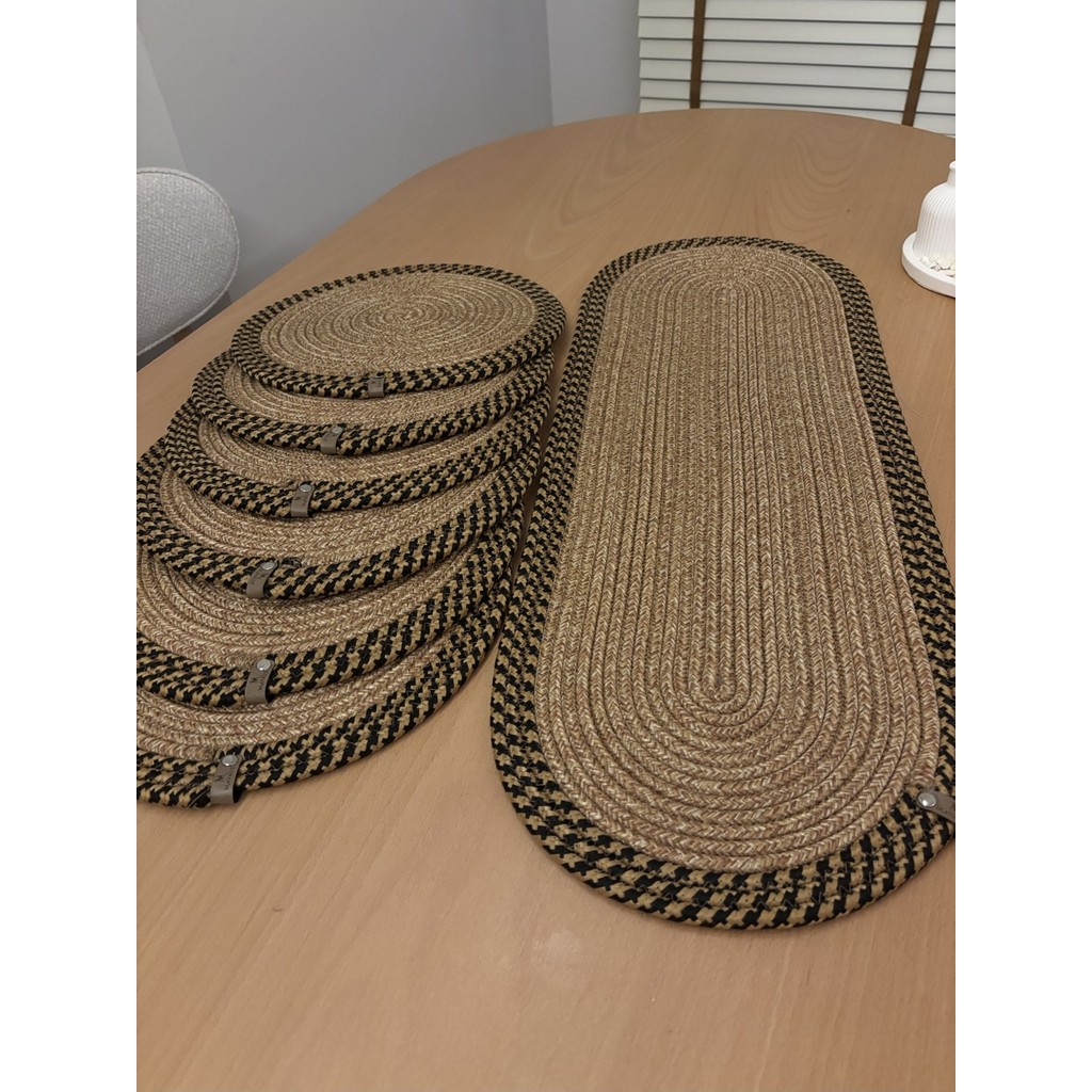 MaVaux Herakles 6 Adet Supla+Runner Set 33 cm -Amerikan Servis Hasır - 30 x 80 cm - Jüt - Siyah Amerikan Servis Fiyatı