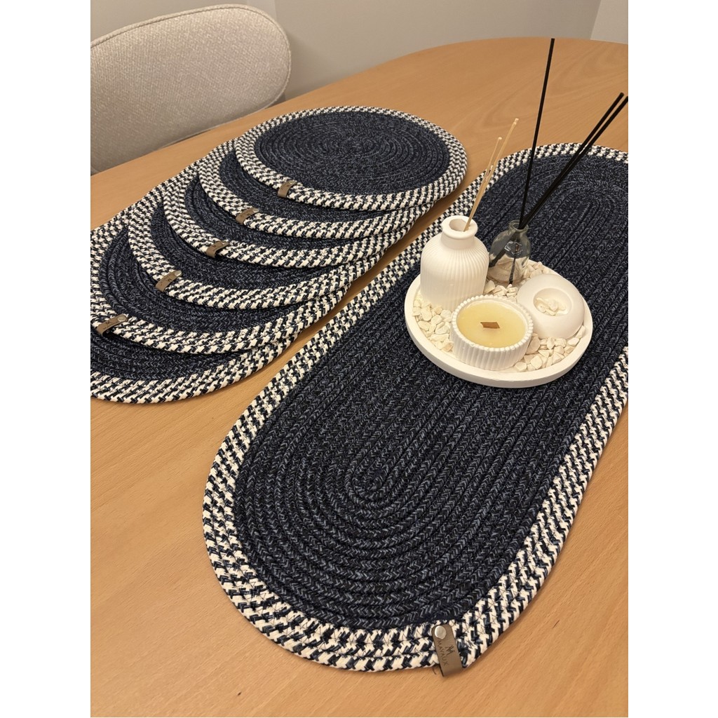 MaVaux Herakles 6 Adet Supla+Runner Set 33 cm -Amerikan Servis Hasır - 30 x 80 cm - Lacivert Amerikan Servis Fiyatı
