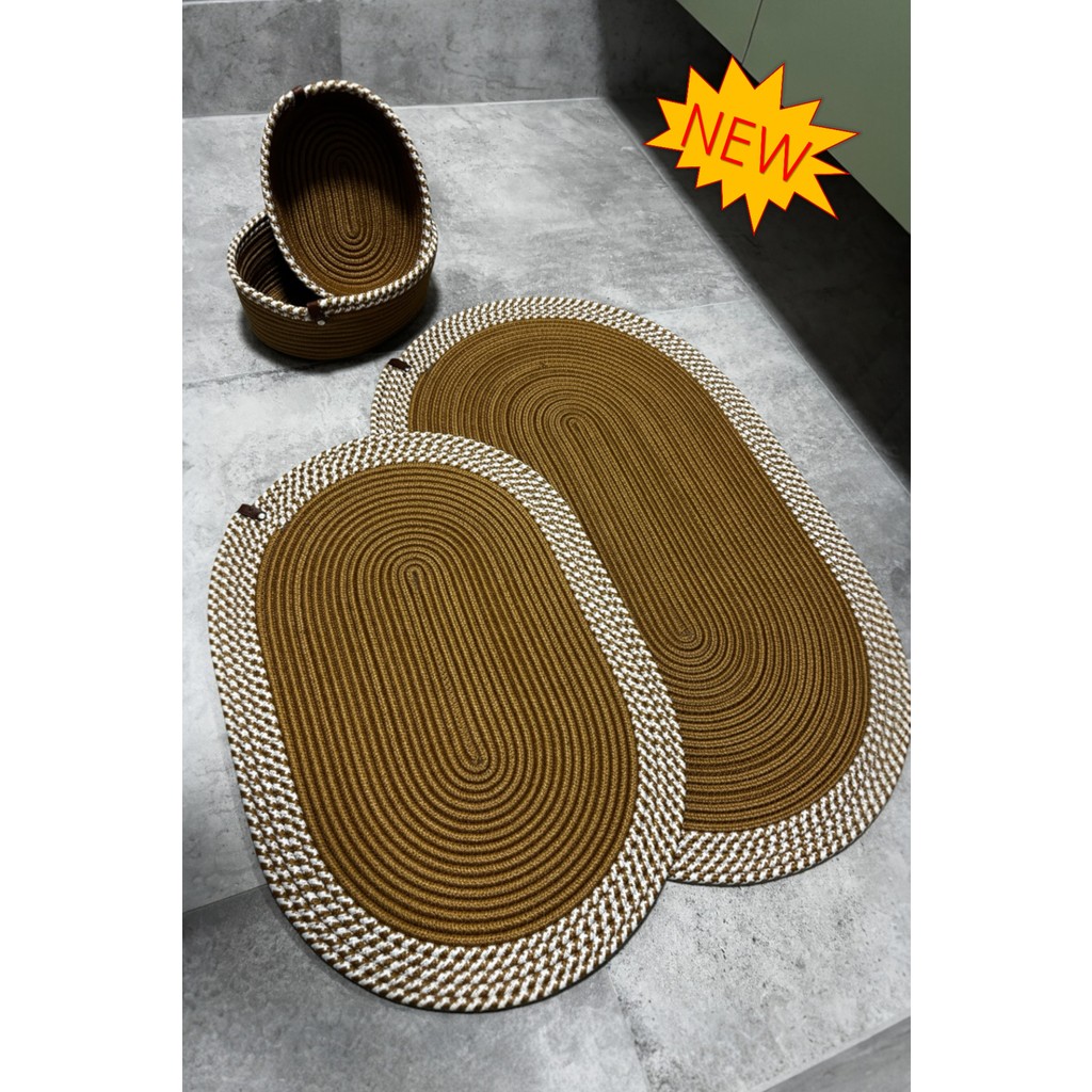 MaVaux Serra 4’lü Banyo Seti – 2’li Oval Paspas & 2’li Oval Sepet, Doğal Halat Dokuma, El Yapımı - Premium - Bej Araca Özel Paspaslar Fiyatı
