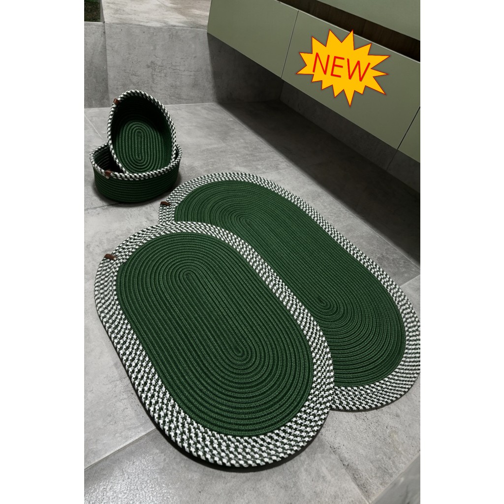 MaVaux Serra 4’lü Banyo Seti – 2’li Oval Paspas & 2’li Oval Sepet, Doğal Halat Dokuma, El Yapımı - Premium - Yeşil Araca Özel Paspaslar Fiyatı