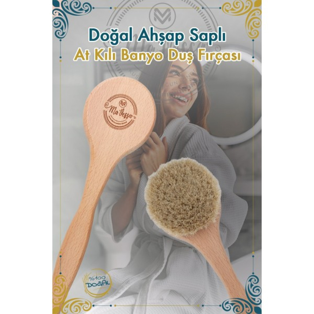 Mavessa % 100 Doğal At Kılı Ahşap Saplı Banyo Duş Fırçası Vücut Bakım Setleri Fiyatı