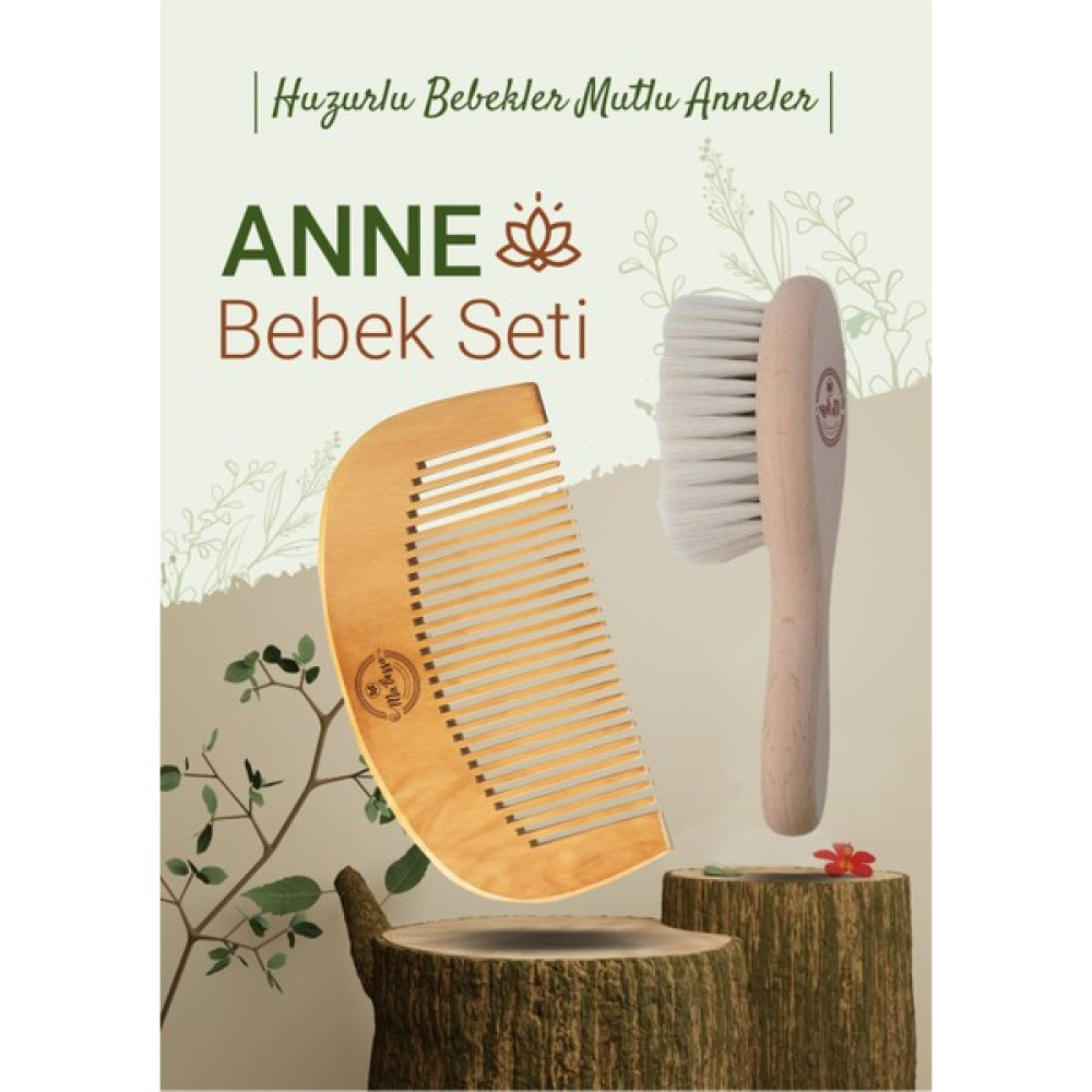 Mavessa %100 Doğal Keçi Kılı Bebek Konak Saç Fırçası ve Doğal Ahşap Tarak 2'li Anne Bebek Seti Bebek Saç Fırça-Tarak Fiyatı