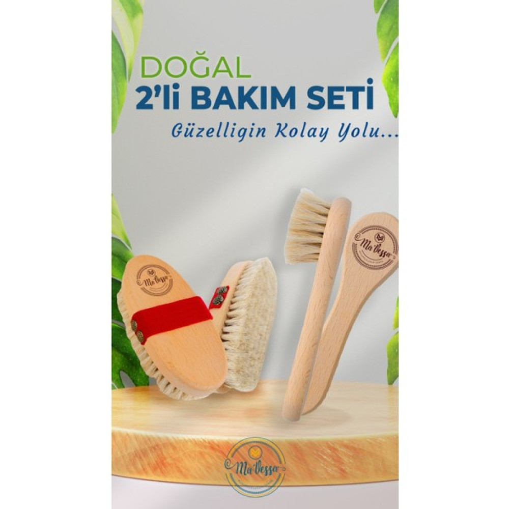 Mavessa %100 Doğal Selülit Karşıtı At Kılı Vücut Fırçası ve Yüz Bakım Fırçası 2'li Doğal Bakım Seti Masaj Cihazları Fiyatı