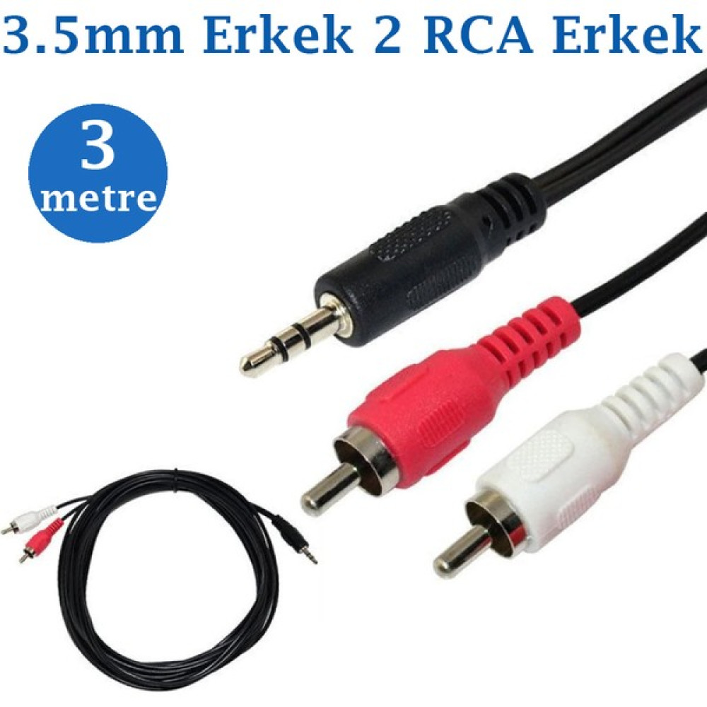 Mavi Ay Bilişim 3.5mm Erkek / 2rca Erkek Ses Kablosu - 3metre Görüntü Kablosu Fiyatı