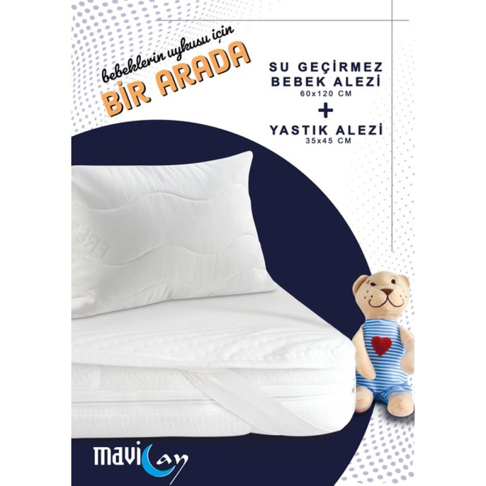 Mavi Ay Yatak Su Sıvı Geçirmez Bebek Alezi 60 x 120 Yatak Koruyucu - Beyaz - 60 x 120 cm Alez / Yatak Koruyucu Fiyatı