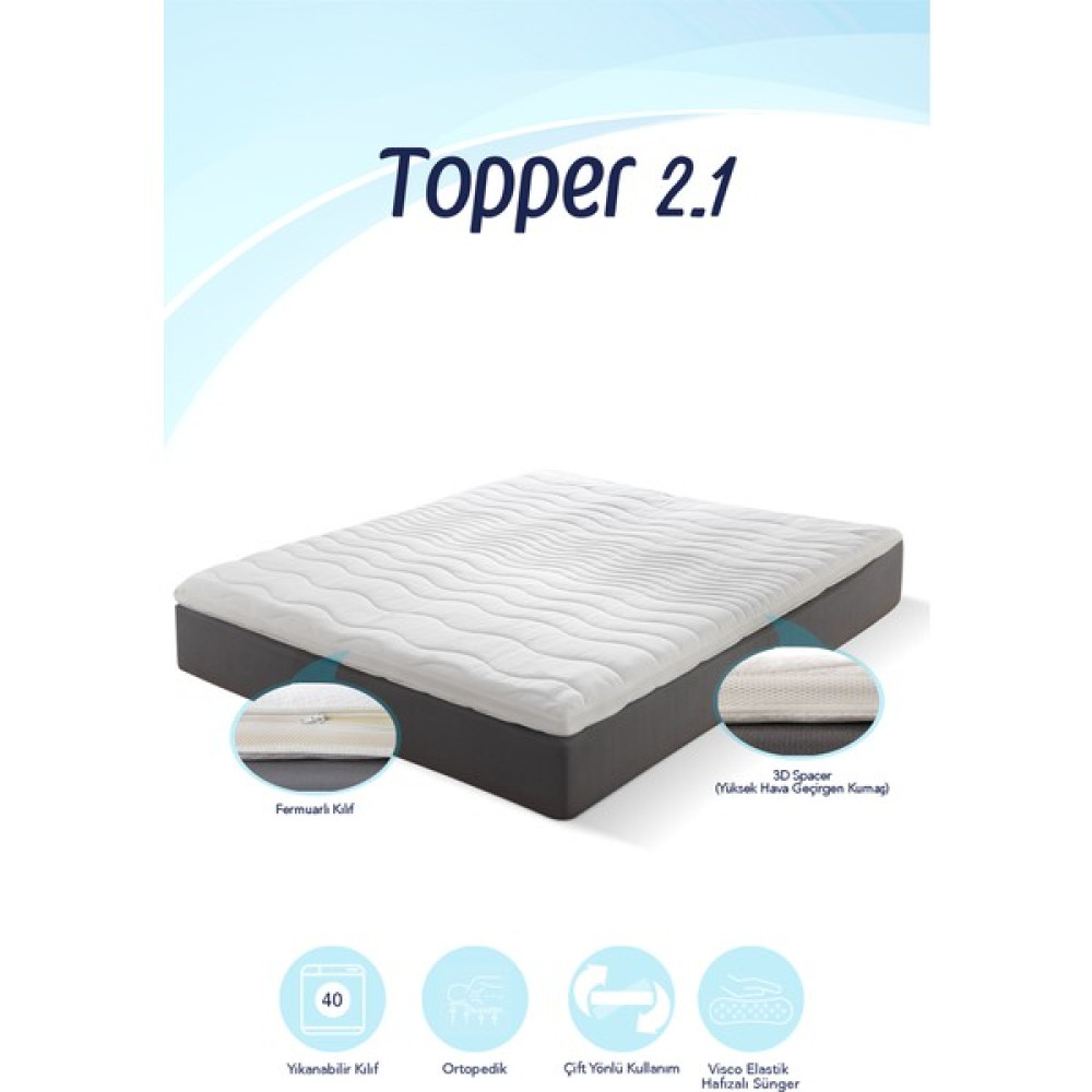 Mavi Ay Yatak - Visco Yatak Pedi - Topper 2.1 - Yıkanabilir Fermuarlı Kılıflı - 6 cm - 90 x 190 cm Yatak Odası Tekstili Fiyatı
