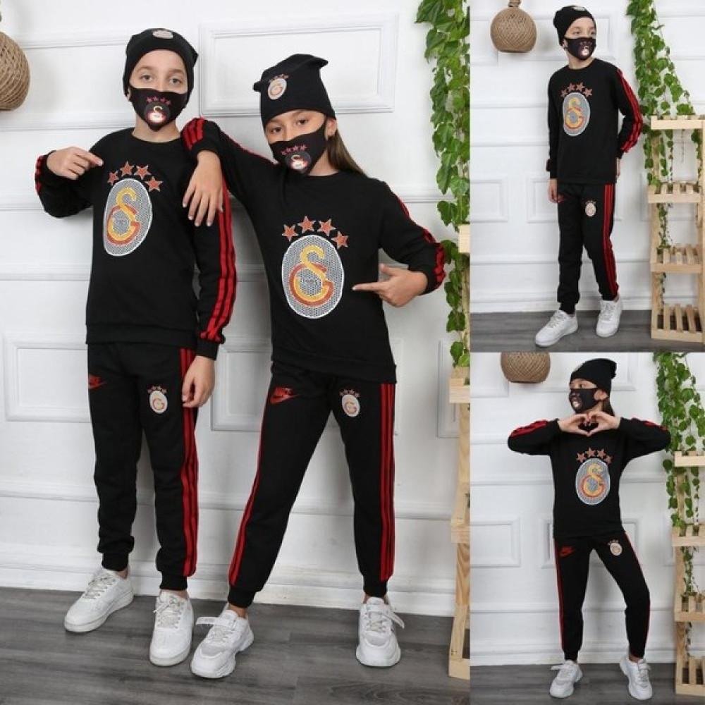 Mavi Boncuk Kids Dörtlü Galatasaray Taraftar Eşofman Takım Bereli Maskeli Kız Çocuk Giyim Takımı Fiyatı