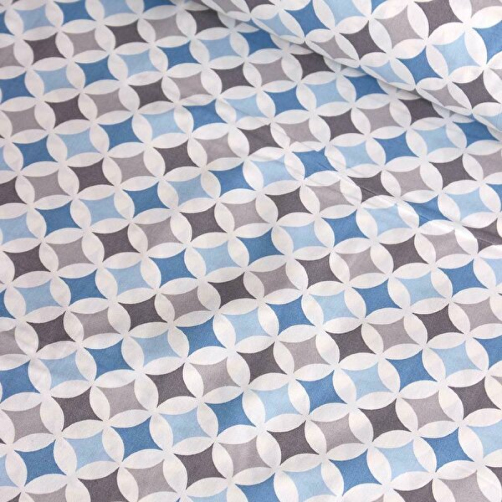 Mavi Gri Geometrik Nevresimlik Poplin Kumaş - 240 cm - 1 m Kumaşlar Fiyatı