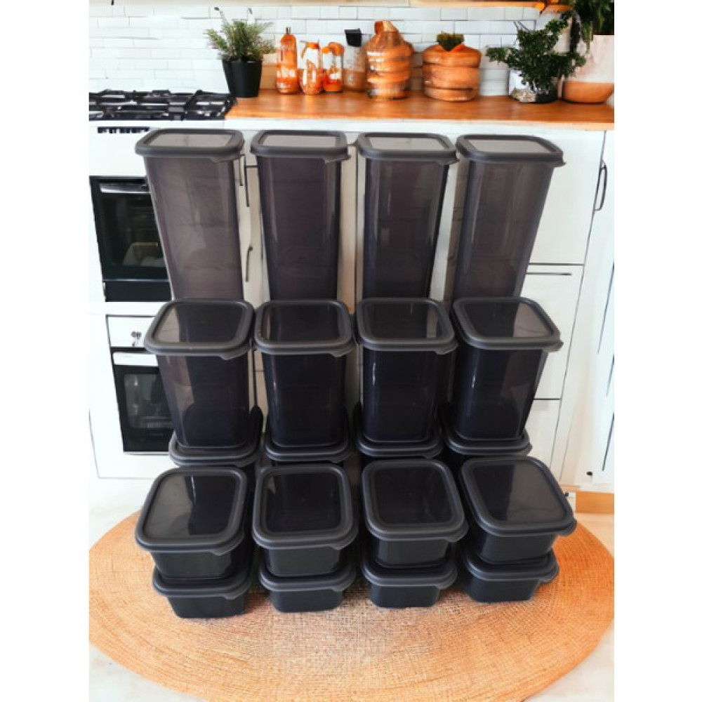 Mavi Köy 24 lü Kare Plastik Saklama Kabı Seti Erzak ve Bakliyat Saklama Kabı (8 x 1750 ml + 8 x 1100 ml + 8 x 500 ml 24'lü - Antrasit Saklama Kapları Fiyatı