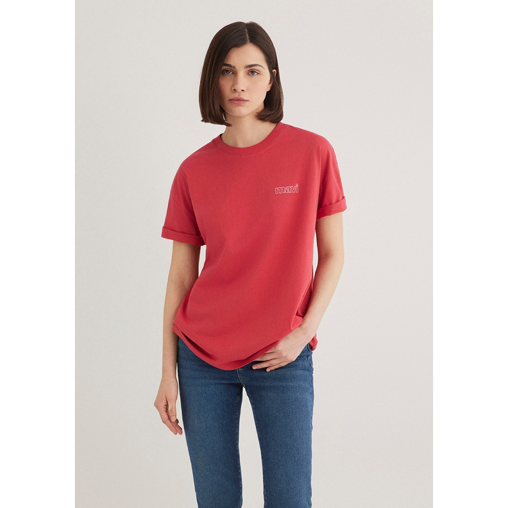 Mavi Logo Baskılı Kırmızı Tişört Loose Fit / Bol Rahat Kesim -70985 M Beden" Bayan T-shirt Fiyatı