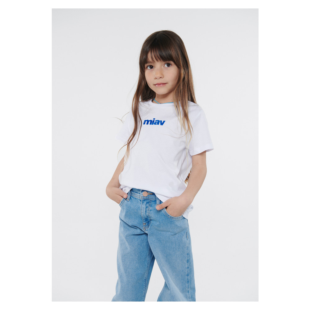 Mavi Miav Baskılı Beyaz Tişört Regular Fit / Normal Kesim 3-4 Yaş Beden Bayan T-shirt Fiyatı