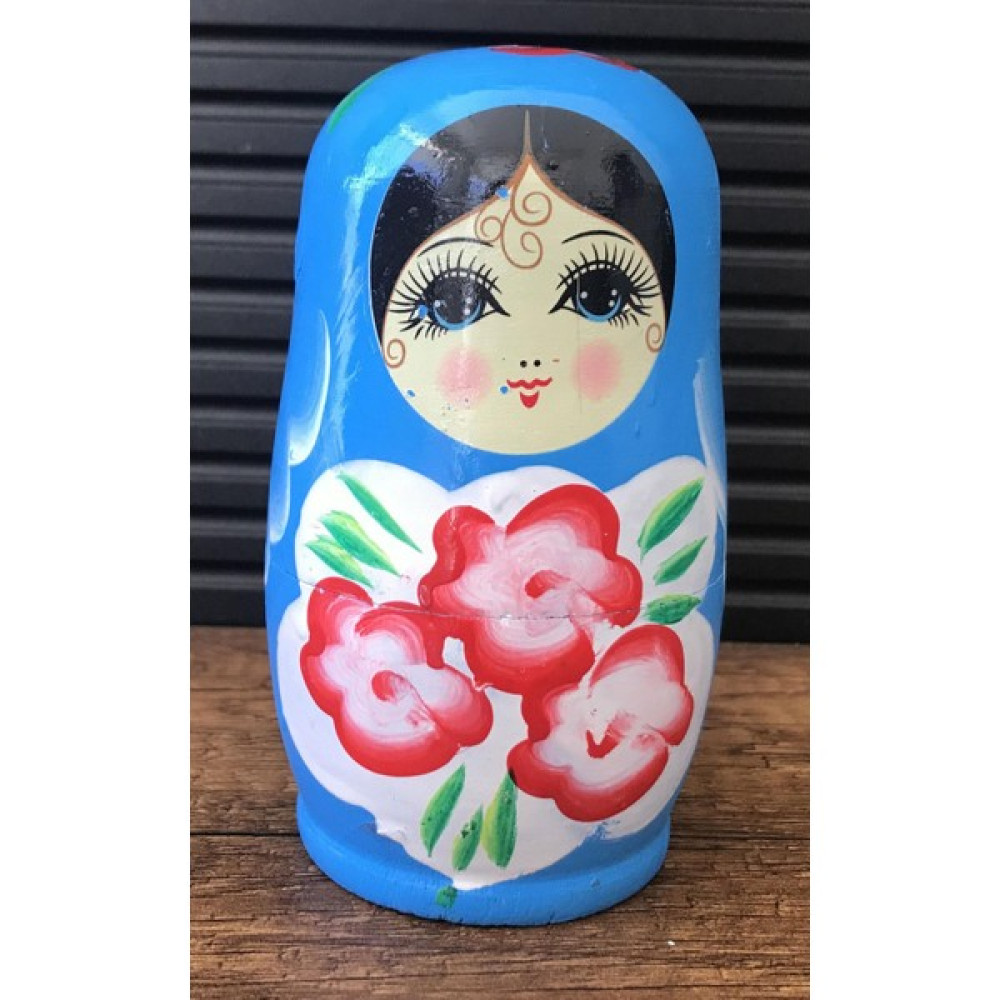 Mavi Renk Siyah Saçlı 5 Li Ahşap Matruşka Bebek Seti - 15x10 Poster Fiyatı