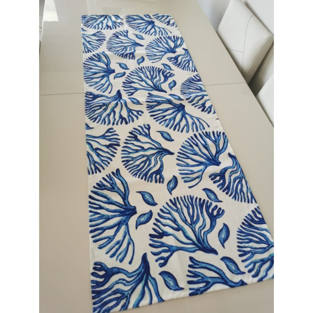 Mavi Runner,desenli Runner,duck Keten Runner,modern Runner Seti - 43 x 137 cm - Beyaz - Mavi Masa Örtüsü Fiyatı