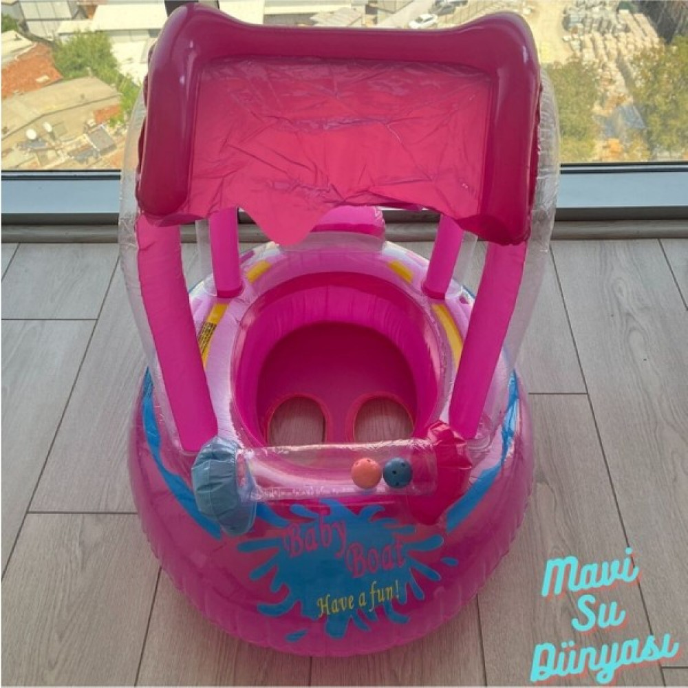 Mavi Su Dünyası Gölgelikli Pembe Renk Bebek Deniz Simidi, Bebek Havuz Simidi, 0-3 Yaş 71CM*60CM Şişme Su Ürünleri Fiyatı